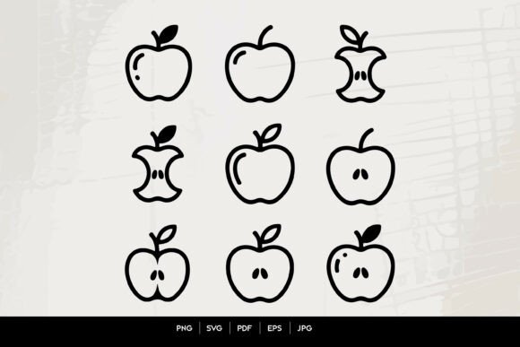 Apple Outline Icon Set SVG: A Versatile Graphic Design Asset for Crafts