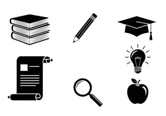 Black and White Education School Books Graphics