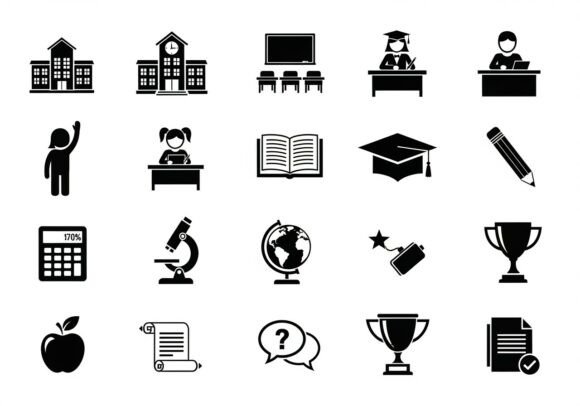 Black and White Education School Symbols Graphics