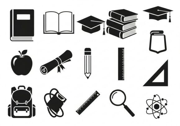 Black and White School Education Books: A Graphic Design Asset for Crafting