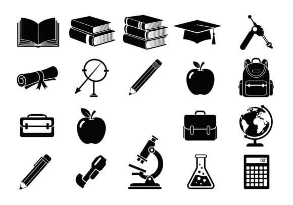 Black and White School Education Symbols for Marketing Graphics