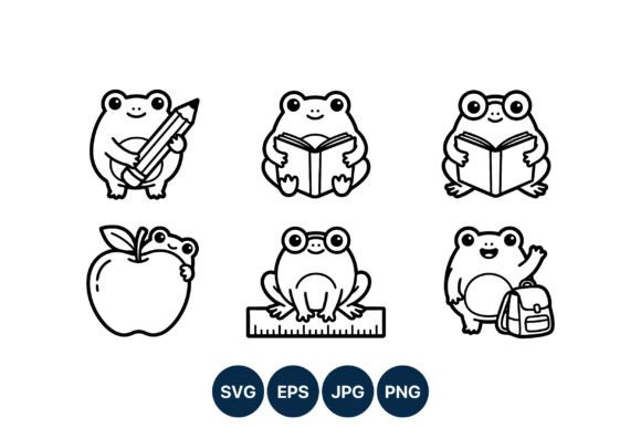 Cute Frog School Education Icons: A Playful Graphic Design Asset for Bloggers and Publishers