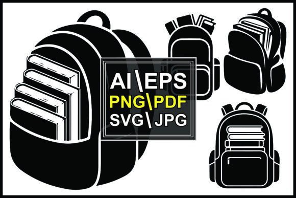 Graphics Review: Silhouette Backpacks with Books School Illustration