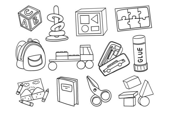 Kids School Doodle Icons Clipart Set: Graphics for Educational Designs