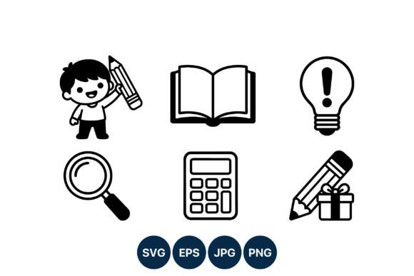 School Education Icons Black White: A Versatile Graphic Design Asset for Content Creators