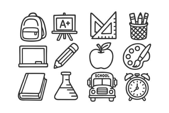School Icons, Education Symbols Graphics