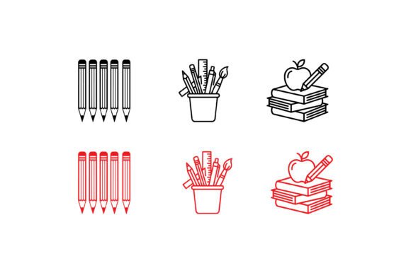 School Supplies Pencil Books Icon Set for Crafts and Graphics