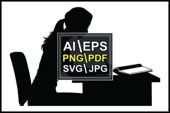 Silhouette Girl Sitting at Desk Writing Graphics