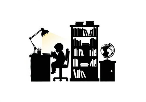 Silhouette Person Sitting at Desk Chair Graphics