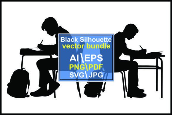 Silhouette Students at Desks Writing: A Versatile Graphic Design Asset