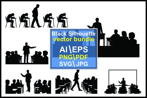 Silhouettes Classroom Scenes Teacher Stu: Graphics and Illustrations for Branding