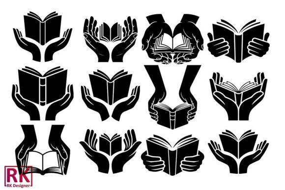 Silhouettes Holding Open Books Bundle: Graphics & Crafts