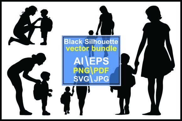 Silhouettes of Adults Children Walking: Graphics for Branding