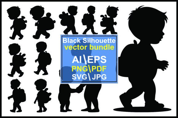 Silhouettes of Children Adults Backpacks Graphics
