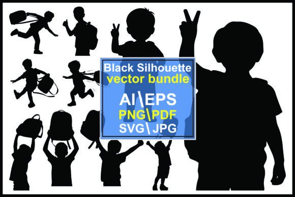 Silhouettes of Children Carrying Backpac Graphics