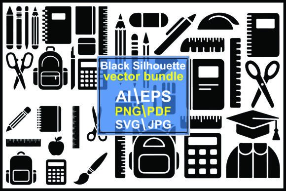 Silhouettes School Supplies Education Graphics