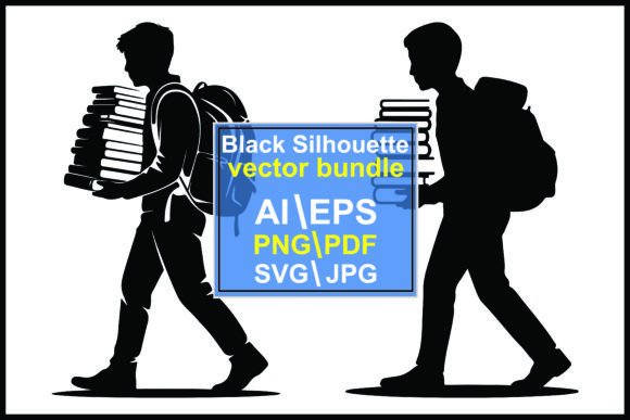 Silhouettes Students Carrying Books Graphics