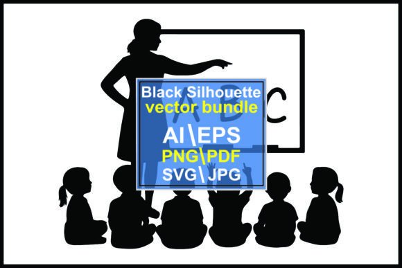 Silhouettes Teacher Pointing Whiteboard