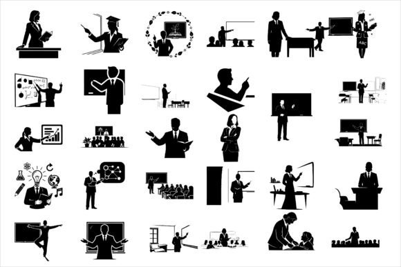 Teacher Classroom Silhouettes Featuring Graphics and Illustrations