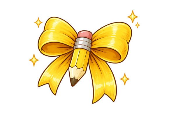 Yellow Pencil Bow Sparkle School SVG: A Versatile Graphic Design Asset for T-Shirt Designs